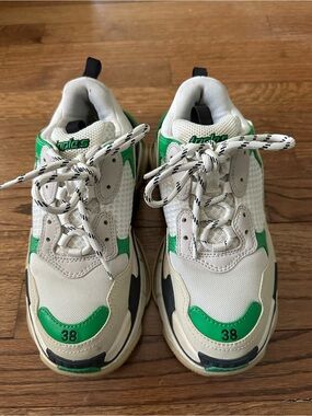 Balenciaga Triple S Sneakers in White, Green, Black